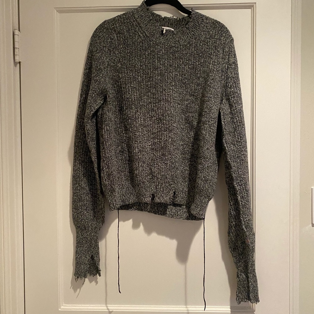 helmet lang grey black and white knit sweater size l. warm and never worn